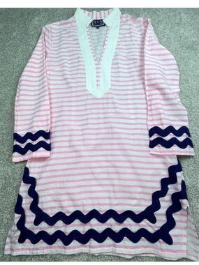 Sail to Sable Pink and White Striped Shirt with Navy Label